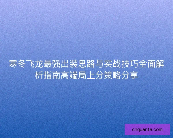 寒冬飞龙最强出装思路与实战技巧全面解析指南高端局上分策略分享