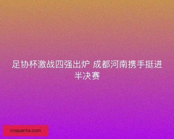 足协杯激战四强出炉 成都河南携手挺进半决赛
